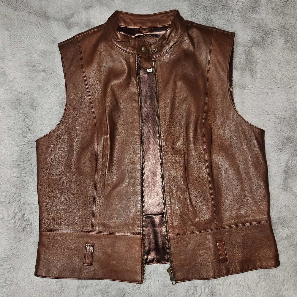 Cabi Leather Vest Women's Size Medium Brown Sleeveless Jacket Full Zip - Picture 2 of 11